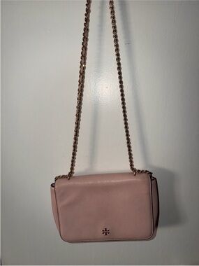 Tory Burch Blush Pink Pebble Leather Chain Crossbody Bag